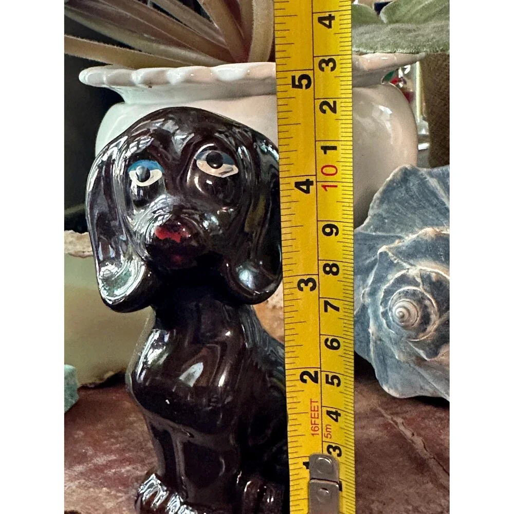 Vintage Brown Glazed Hound Dog Figurine Hand Painted Redware Pottery Folk Art Pu
